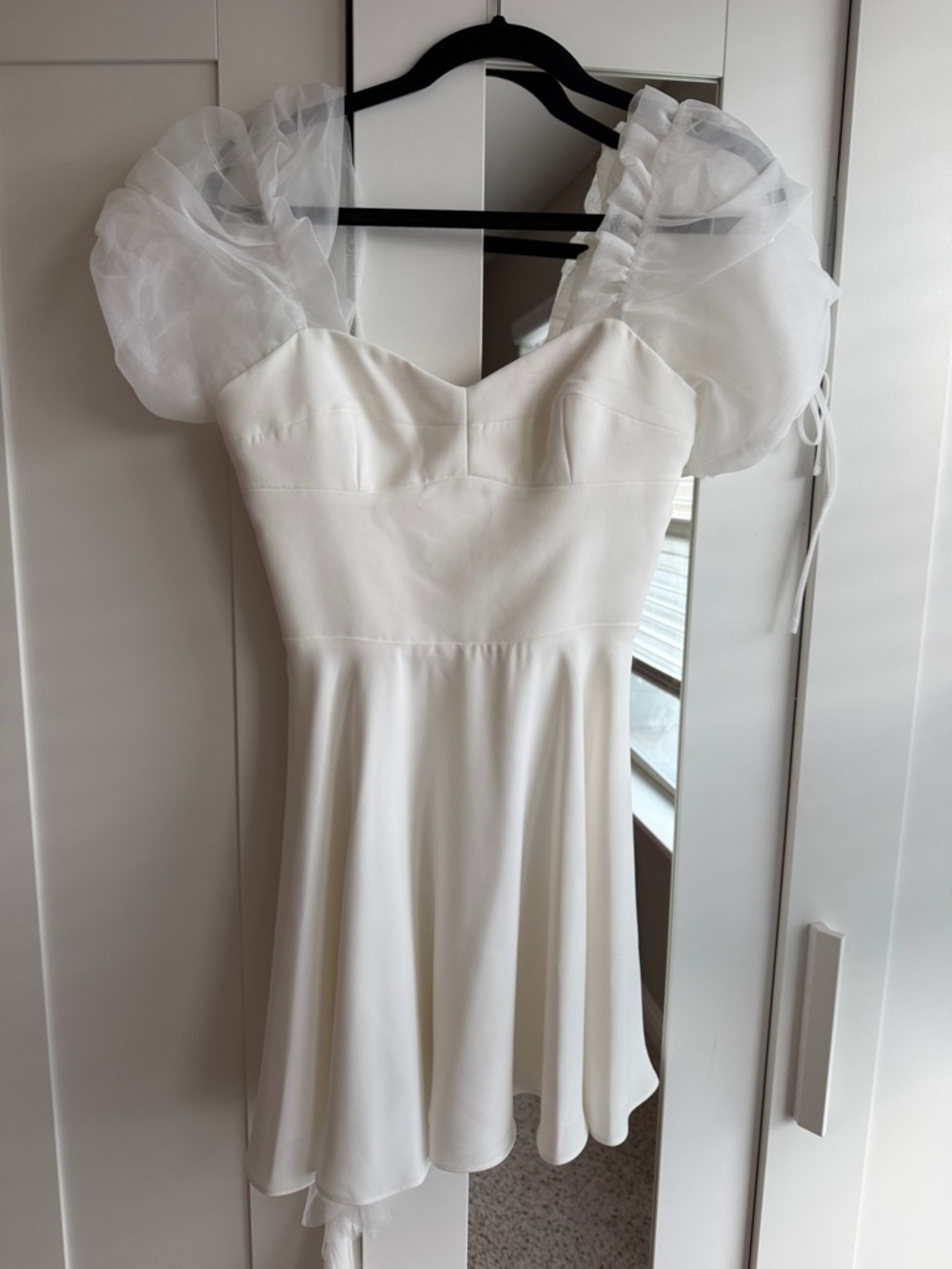 Amanda Uprichard White Mini Dress with Sheer Puff Sleeves size Small